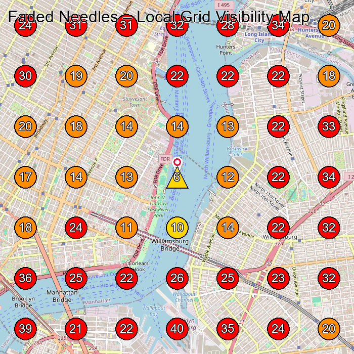 Faded Needles GeoGrid visibility map for Barber Shop in Brooklyn